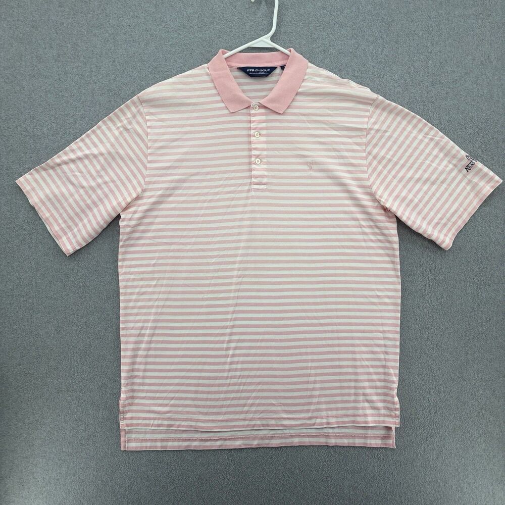 Polo Golf Ralph Lauren Mens L Pink White Stripe Pima Cotton Polo Atlas Valley